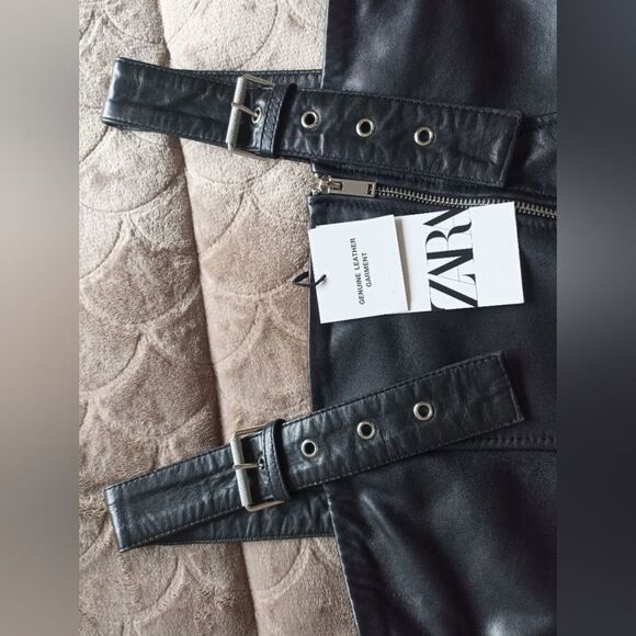 NWT LEATHER ZARA 100% SHEEP LEATHER GENUINE PURE LEATHER MOTO DRESS ZARA - Picture 3 of 15